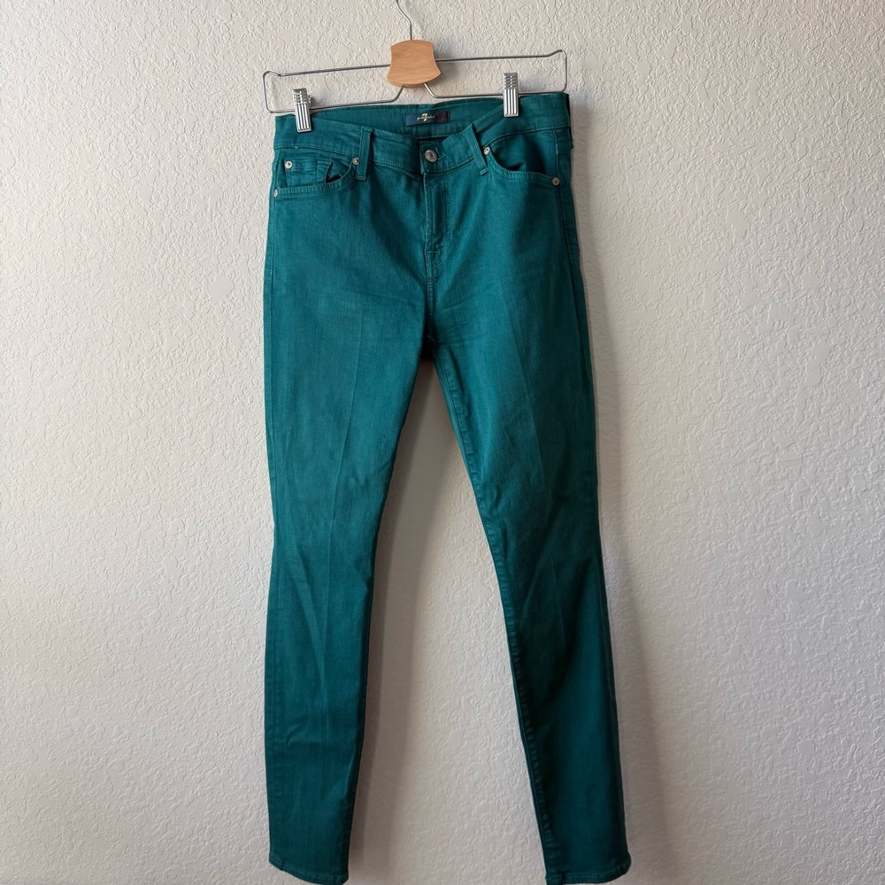 7 For All Mankind Turquoise Denim‎ Skinny Pants Size 28